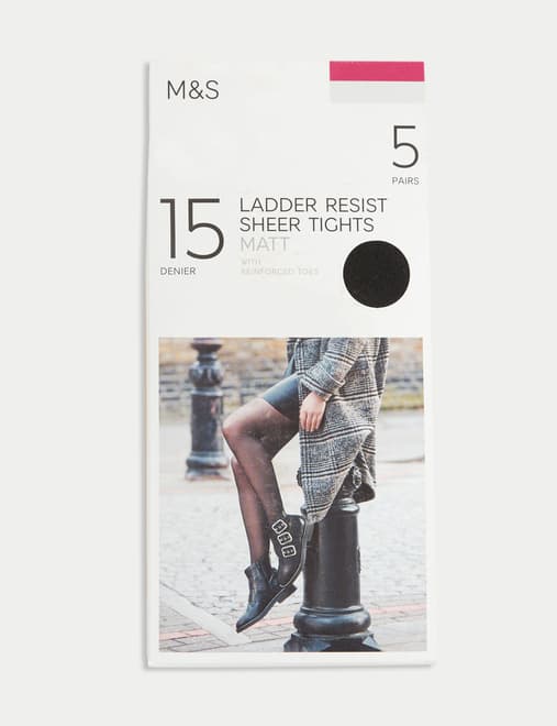 5pk 15 Denier Ladder Resist Matt Tights
