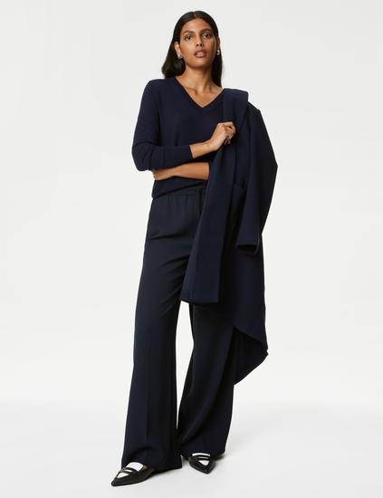 Crepe Drawstring Wide Leg Trousers