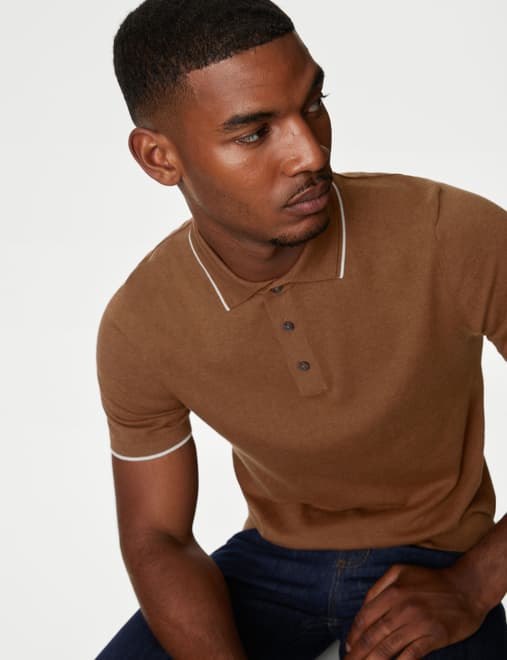 Cotton Rich Short Sleeve Knitted Polo Shirt