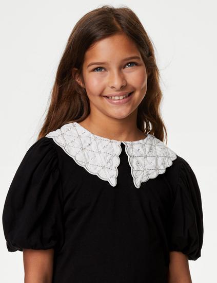 Pure Cotton Embellished Collar Top (6-16 Yrs)