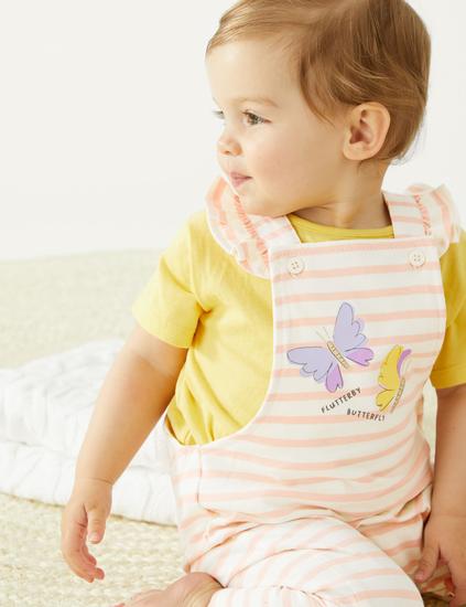 Pure Cotton Striped Dungarees (0-3 Yrs)