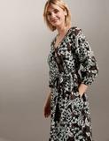 Pure Cotton Floral V-Neck Midi Tiered Dress