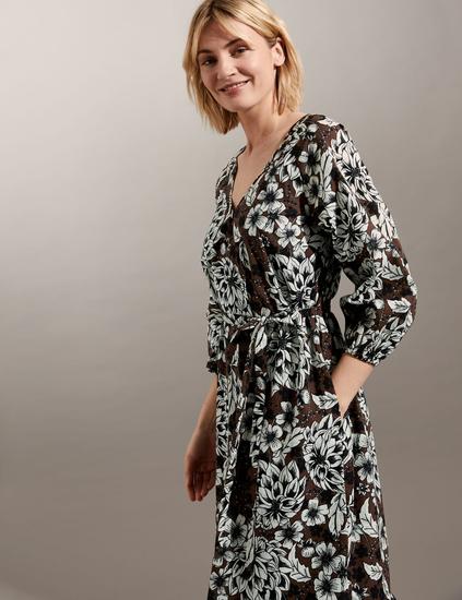 Pure Cotton Floral V-Neck Midi Tiered Dress