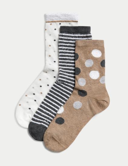3pk Cosy Cotton Blend Ankle High Socks