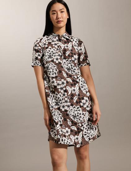 Pure Linen Floral Mini Shirt Dress