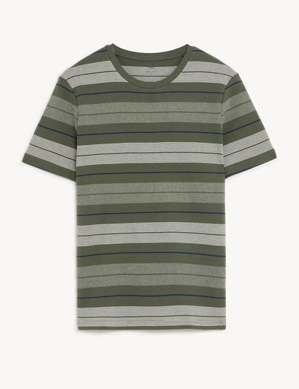 Pure Cotton Double Knit Striped T-Shirt
