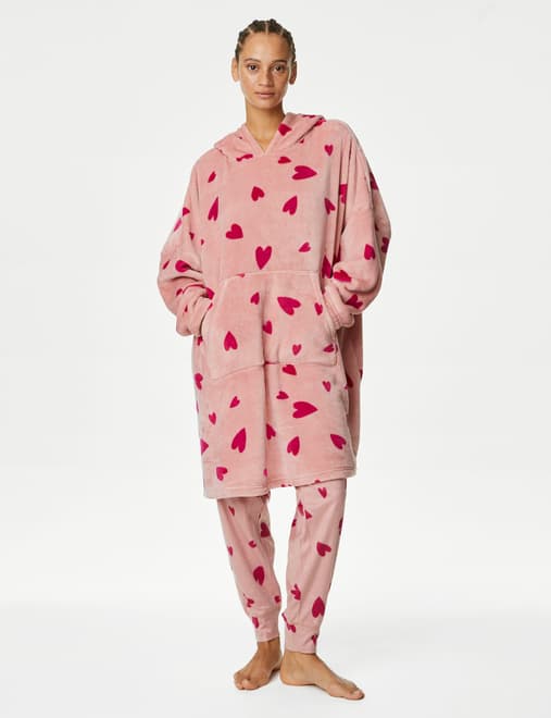 Fleece Heart Print Lounge Hoodie