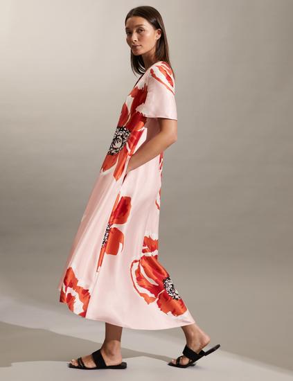 Floral V-Neck Midi Relaxed Shift Dress