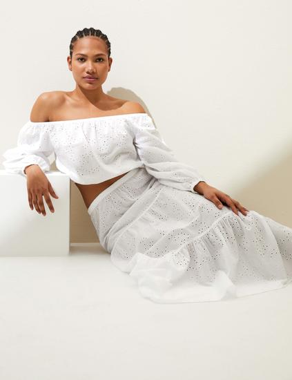 Pure Cotton Broderie Off The Shoulder Top