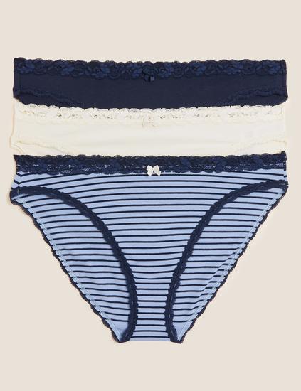 3pk Cotton Rich High Leg Knickers
