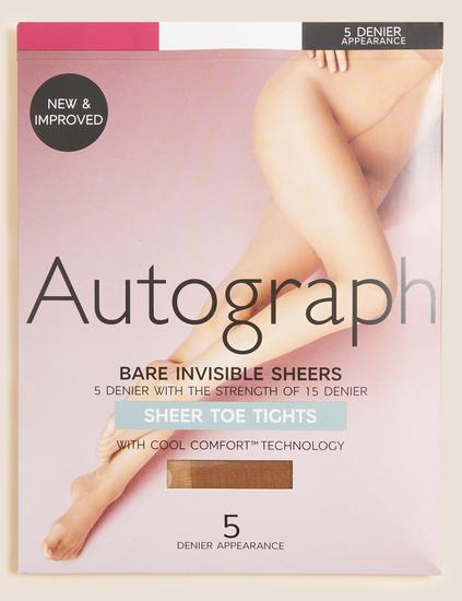 5 Denier Bare Invisible Sheer Toe Tights