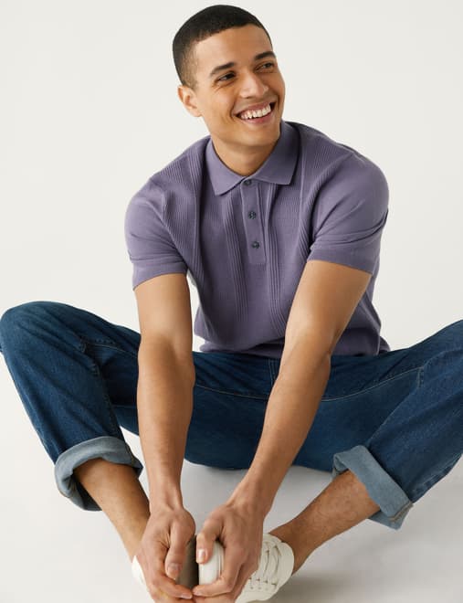Cotton Rich Textured Knitted Polo Shirt