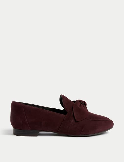 Wide Fit Suede Bow Flat Loafers