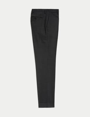 Wool Blend Flat Front Stretch Trousers