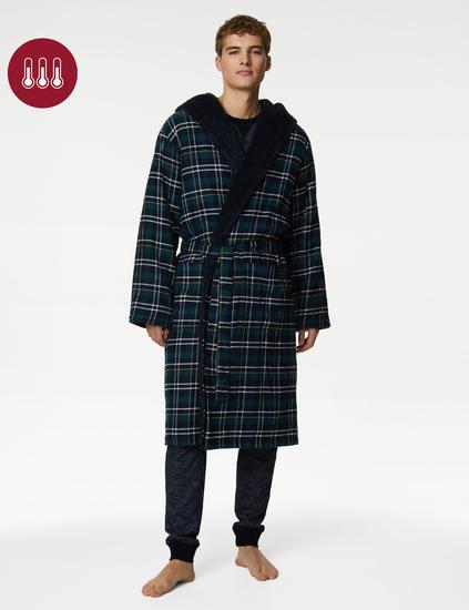 Pure Cotton Checked Hooded Dressing Gown