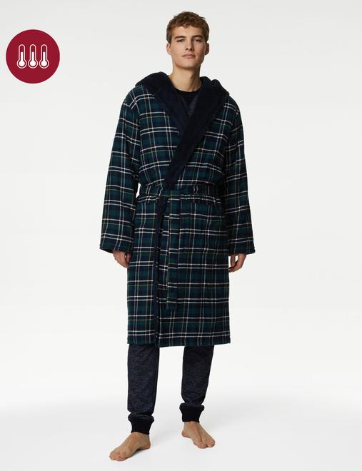 Pure Cotton Checked Hooded Dressing Gown