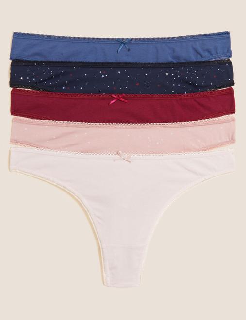 5pk Cotton Rich Printed Thongs