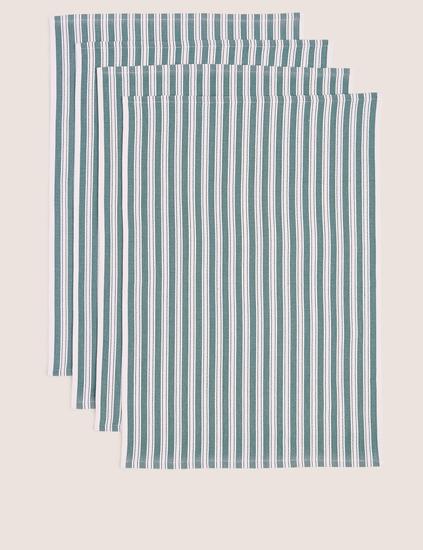 Set of 4 Striped Basket Weave Tea Towels