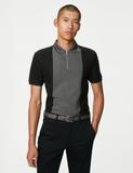 Pure Cotton Half Zip Colour Block Polo Shirt