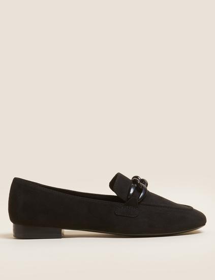 Chain Detail Square Toe Loafers