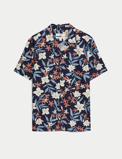 Easy Iron Linen Blend Hawaiian Printed Shirt