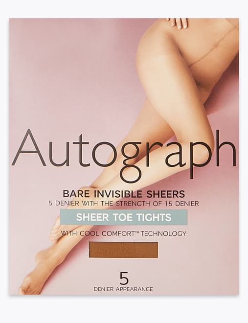 5 Denier Bare Invisible Sheer Toe Tights