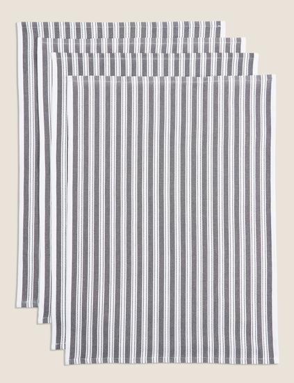 Set of 4 Striped Basket Weave Tea Towels