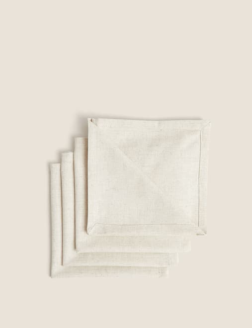 Set of 4 Cotton Rich Napkins with Linen