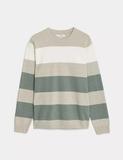 Cotton Blend Block Stripe Crew Neck Jumper