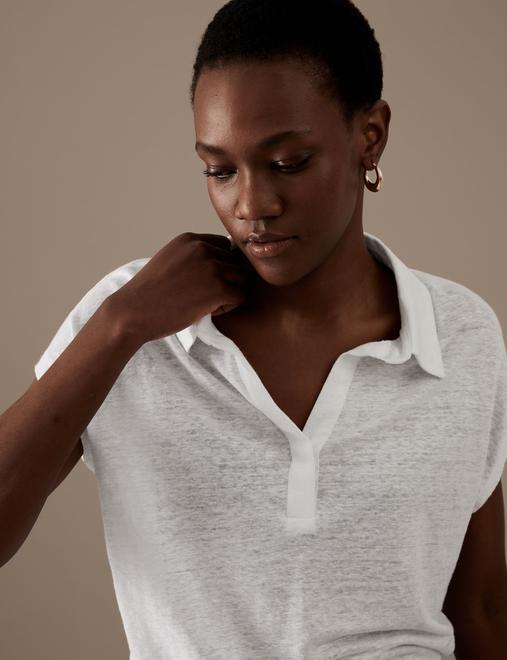 Pure Linen Collared Short Sleeve Top