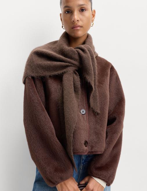 Knitted Textured Triangle Scarf with Wool