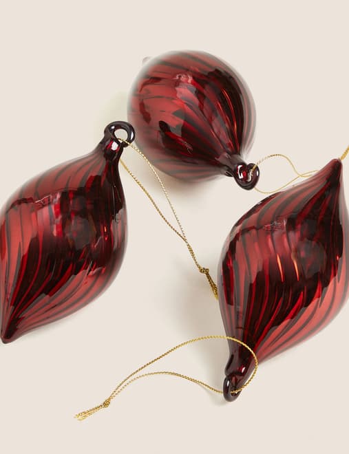 3pk Red Glass Teardrop Baubles