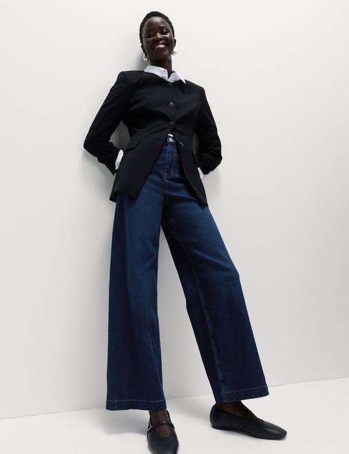 High Waisted Wide Leg Ankle Grazer Jeans