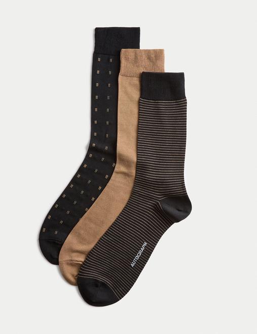 3 Pack Assorted Design Mercerised Cotton Blend Socks