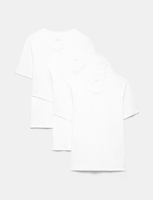 3 Pack Essential Cotton V-Neck T-Shirt Vests
