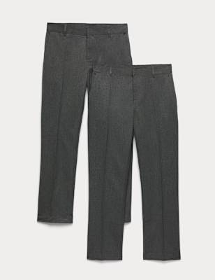 2 Pack Boys' Regular Leg School Trousers (2-18 Yrs)
