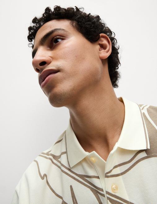 Pure Cotton Exploded Palm Print Polo Shirt