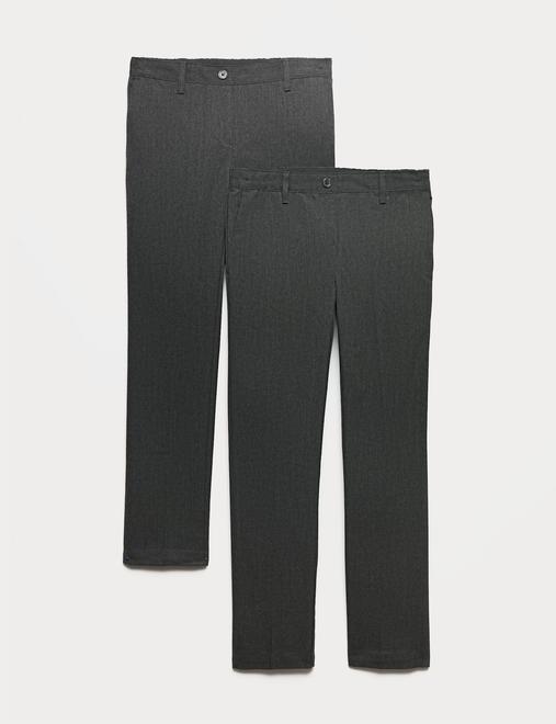 2 Pack Girls' Slim Leg Easy Dressing School Trousers (3-18 Yrs)