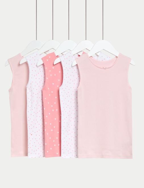 5 Pack Pure Cotton Heart Print Vests (2-14 Yrs)
