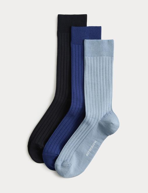 3 Pack Egyptian Cotton Rich Ribbed Socks