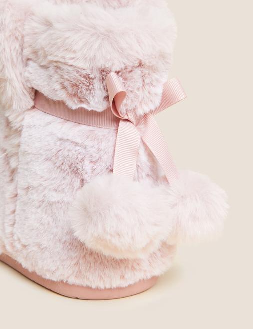 Faux Fur Pom Pom Slipper Boots