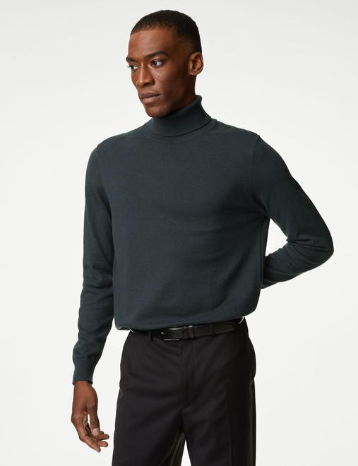 Cotton Rich Roll Neck Jumper with Wool