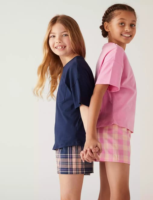 2pk Pure Cotton Checked Pyjama Sets (6-16 Yrs)