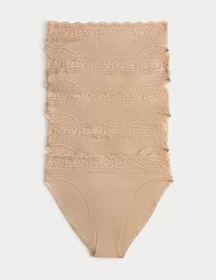 5pk Cotton Lycra® High Leg & Lace Knickers