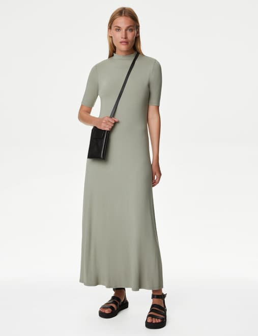 Jersey High Neck Maxi Smock Dress