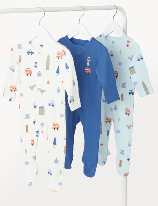 3pk Pure Cotton London Print Sleepsuits (6½lbs-3 Yrs)