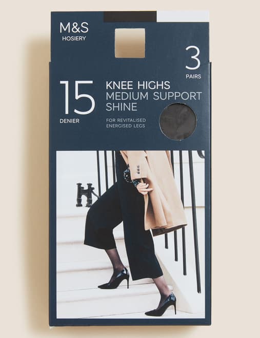3pk Medium Support Knee High Tights