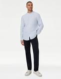 Pure Linen Striped Grandad Collar Shirt