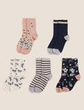 5pk Seamless Toe Sparkle Ankle High Socks