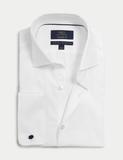 Tailored Fit Pure Cotton Double Cuff Herringbone Shirt